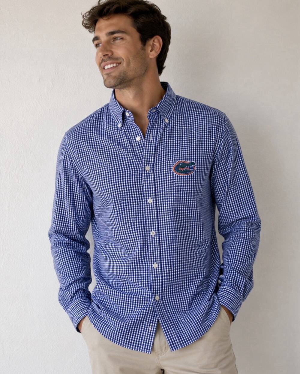 Florida Gators Long Sleeve Button Shirt Men's Size XXL Blue Checker Antigua Ar25